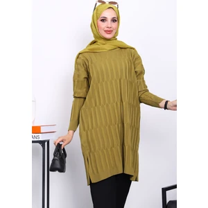 İmaj Butik Yağ Yeşili Soğuk İplik Merserize Triko Tunik