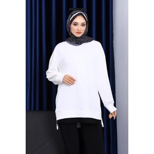 İmaj Butik Ekru Bisiklet Yaka Yan Fermuarlı Tunik