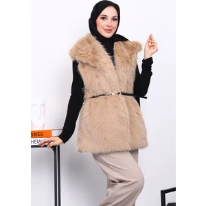 İmaj Butik Bisküvi Astarlı Kemerli Kürk Yelek