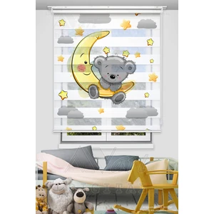 Avart Digital  Ay Dede ve Sevimli Ayıcık Baskılı Çocuk Odası Perdesi - Dijital Baskılı Zebra Stor Perde