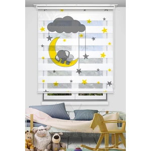 Avart Digital  Ay Dede ve Uyuyan Yavru Fil Baskılı Çocuk Odası Perdesi - Dijital Baskılı Zebra Stor Perde