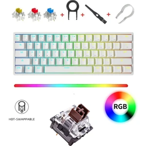 K620 Hot Swap 61 Tuş Kablolu Mekanik Klavye-3 Adet Hediye Switch İle- Rainbow Aydınlatmalı