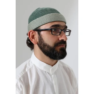 Erkek Kışlık Orlon Katlamalı Namaz Takkesi – Nokta Desenli - Yeşil