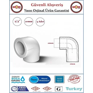 PPRC 90 Derece Dirsek - 20mm - 5 Adet
