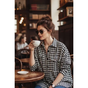 Oversize Kazayağı Desen Jakarlı Dokuma Kareli Tunik