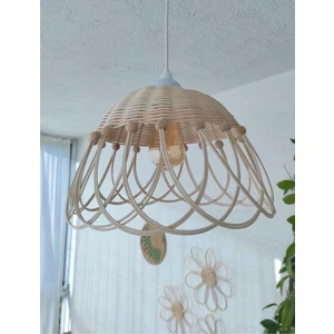 Fesleğence Dekor Boncuklu Tasarım Bambu Rattan Avize