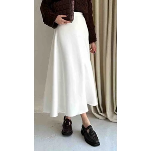 Grey Moda Beyaz Kadın Scuba Kumaş Puf Kloş Tesettür ve Günlük Etek BOY:94-95CM