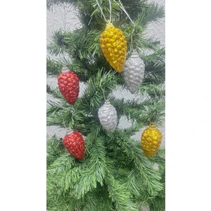 Yılbaşı Çam Ağacı Süsü Renkli Kozalak Gold Kırmızı Gümüş Simli  6 Adet