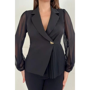 Zishan Fashion Piliseli Kadın Ceket Metal Düğme Detaylı Kolları Tül Şık ve Modern Tasarım 033