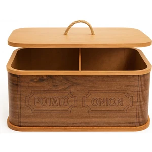 2 Bölmeli Patates Soğanlık - Bambu - Dikdörtgen Natural Desen