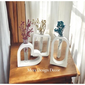 Merz Design Decor Üçlü Bohem Tarz Tüplü Çiçekli Kalp Vazo Seti