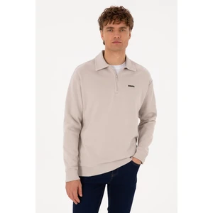 U.S. Polo Assn. Erkek Regular Fit Yarım Fermuarlı Şardonlu Taş Basic Sweatshirt 50313783-VR049