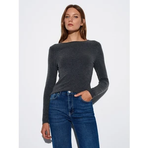 10840 Kayık Yaka Kaşmir Karışımlı Kazak-Füme M.