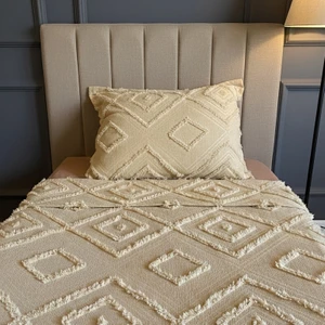 Morpheus Home Iskandinav Püsküllü Tek Kişilik Yatak Örtüsü Cappuccino 180 x 250 Tek Yastık