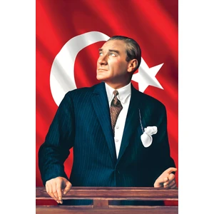 1 Adet Atatürk Baskılı Türk Bayrağı  300x450 cm - Raşel Kumaş, Atatürk Posteri