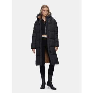 Uzun Kapüşonlu Şişme Siyah Mont