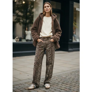 Uzun Kollu Polar Fermuarlı Kapüşonlu Kahve Rengi Mont