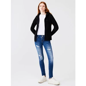 Fermuarlı Regular Kapüşonlu Polar Düz Fit Siyah Sweatshırt