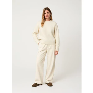 Uzun Kollu Bisiklet Yaka Basıc Triko Beyaz Kazak