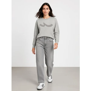 Uzun Kollu Bisiklet Yaka Sıgn Baskılı Gri Sweatshırt