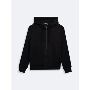 Uzun Kollu Kapüşonlu Fermuarlı Siyah Sweatshırt