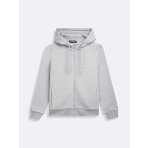 Uzun Kollu Kapüşonlu Fermuarlı Gri Sweatshırt