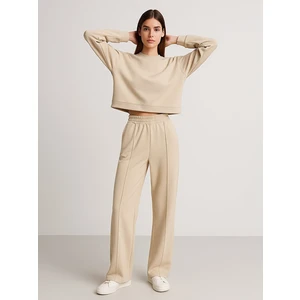Yüksek Bel Rahat Kesim Krem Eşofman