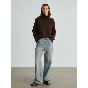 Uzun Kollu Balıkçı Yaka Triko Kahve Rengi Kazak