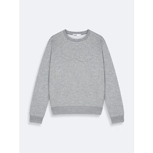 Uzun Kollu Sıgn Baskılı Bisiklet Yaka Gri Sweatshırt