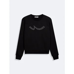 Sıgn Baskılı Bisiklet Yaka Uzun Kollu Siyah Sweatshırt