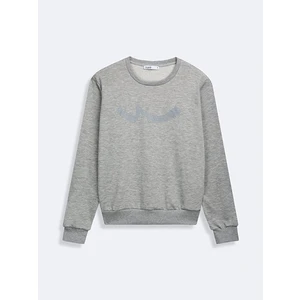 Sıgn Baskılı Bisiklet Yaka Uzun Kollu Gri Sweatshırt