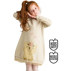 Kız Çocuk Cat Dream Elbise Günlük Stil Kısa Kesim Bisiklet Yaka