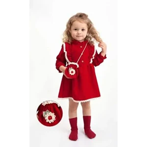 Miniko Kids Kız Bebek Uzun Kol Elbise Papatya Desenli Çantalı Şık Tasarım