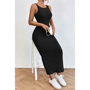 Merry See Siyah Tank Elbise Sırt Dekolteli Diz Altı Vücuda Oturan Günlük Stil