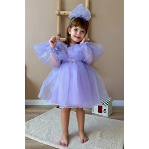 Le Mabelle Lila  Uzun Kollu Organze Kız Çocuk Parti Elbisesi - Sage