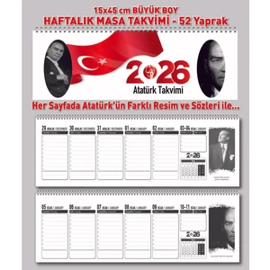 Orkide Matbaacilik 53 Yp. Haftalık Takvim 15X45 cm Atatürk Masa Sümeni. Atatürk'ün Farklı Söz ve RESIMLERI-2026