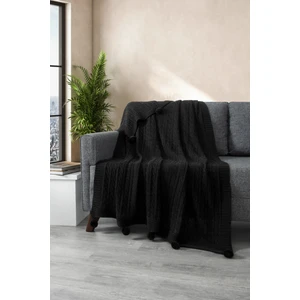 Ponponlu Triko Örme Tv Battaniyesi–örgü Koltuk & Omuz Şalı & Diz BATTANIYESI–130X170 Cm-Siyah
