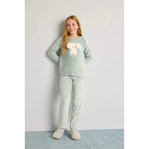 Kız Çocuk Pijama Takımı Polar Uzun Kollu Üst Uzun Alt D1087A825WN