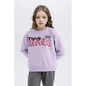 Kız Çocuk Relax Fit Bisiklet Yaka Baskılı İçi Yumuşak Tüylü Sweatshirt D1552A824WN