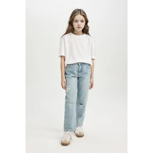 Kız Çocuk Straight Fit Yırtık Detaylı Düz Paça Cepli Jean Pantolon D3370A824WN
