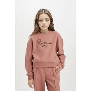 Kız Çocuk Bisiklet Yaka Baskılı Selanik Kumaş Sweatshirt D4295A824WN