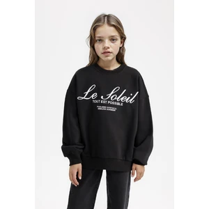 Kız Çocuk Oversize Geniş Kalıp Bisiklet Yaka Baskılı Sweatshirt