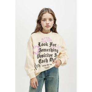 Kız Çocuk Relax Fit Bisiklet Yaka Baskılı Sweatshirt D4387A824WN