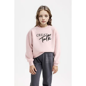 Kız Çocuk Relax Fit Bisiklet Yaka Baskılı Sweatshirt D5454A824WN