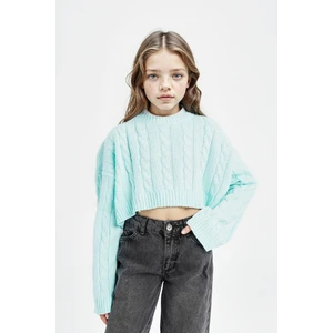 Kız Çocuk Crop Bisiklet Yaka Saç Örgülü Triko Kazak C6934A824AU