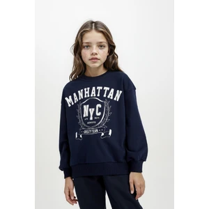 Kız Çocuk Relax Fit Bisiklet Yaka Baskılı Sweatshirt D6493A8NS