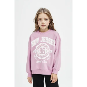 Kız Çocuk Relax Fit Bisiklet Yaka Baskılı Sweatshirt D6494A8NS