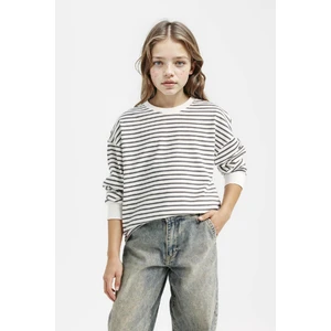 Kız Çocuk Relax Fit Bisiklet Yaka Çizgili Sweatshirt D6503A8NS