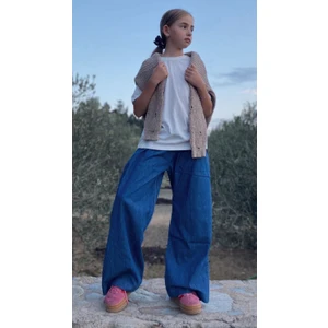 Geniş Paça Kot Pantolon 4-12 Yaş Mavi