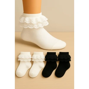 4 Çift Yumuşak Dantelli Dikişsiz Kız Çocuk Çorabı